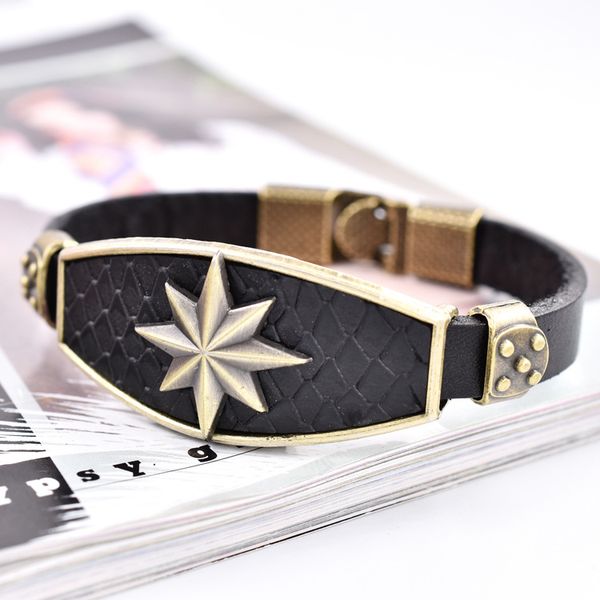 european and american popular leather bracelet 4 alloy bracelet around captain marvel cosplay charm, Golden;silver
european and american popular leather bracelet 4 alloy bracelet around captain marvel cosplay charm, Golden;silver