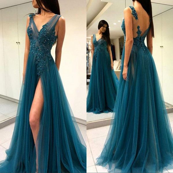 2020 prom dresses v neck illusion bodice sequins beaded tulle split backless evening party gowns, Black;red
2020 prom dresses v neck illusion bodice sequins beaded tulle split backless evening party gowns, Black;red