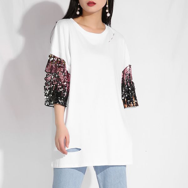 lanmrem 2019 лето шею блестки лоскутное половина рукава отверстия футболка для женщин свободные большой размер новая мода одежда t321, White
lanmrem 2019 лето шею блестки лоскутное половина рукава отверстия футболка для женщин свободные большой размер новая мода одежда t321, White