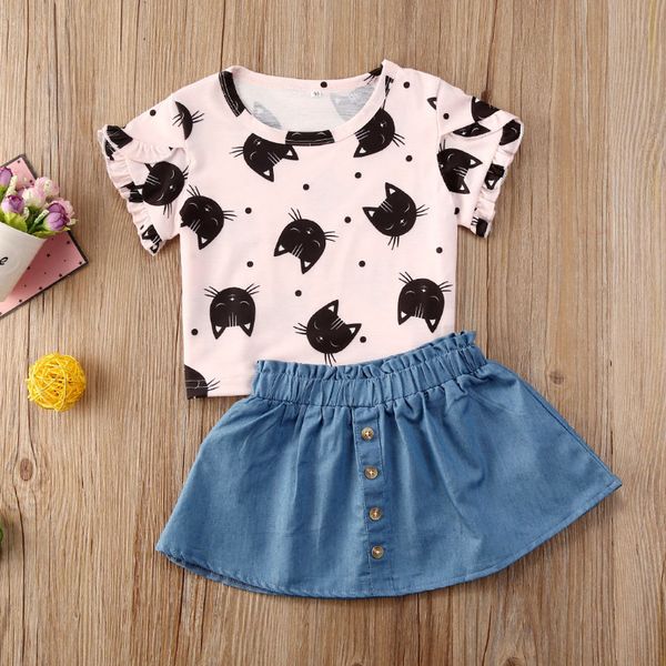 baby girl summer 2pcs clothes cute cartoon cat head printed short sleeve solid color mini skirt two piece set, White
baby girl summer 2pcs clothes cute cartoon cat head printed short sleeve solid color mini skirt two piece set, White