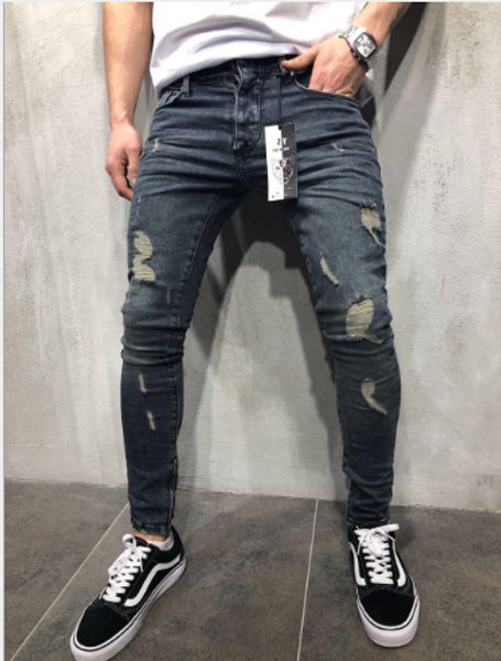 men's hole-in-the-hole small-foot jeans new men's zipper jeans in europe and america, Blue
men's hole-in-the-hole small-foot jeans new men's zipper jeans in europe and america, Blue