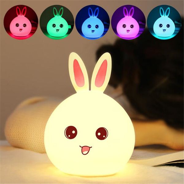 New Style Rabbit Led Night Light For Children Baby Kids Bedside Lamp Multicolor Silicone Touch Sensor Tap Control Nightlight