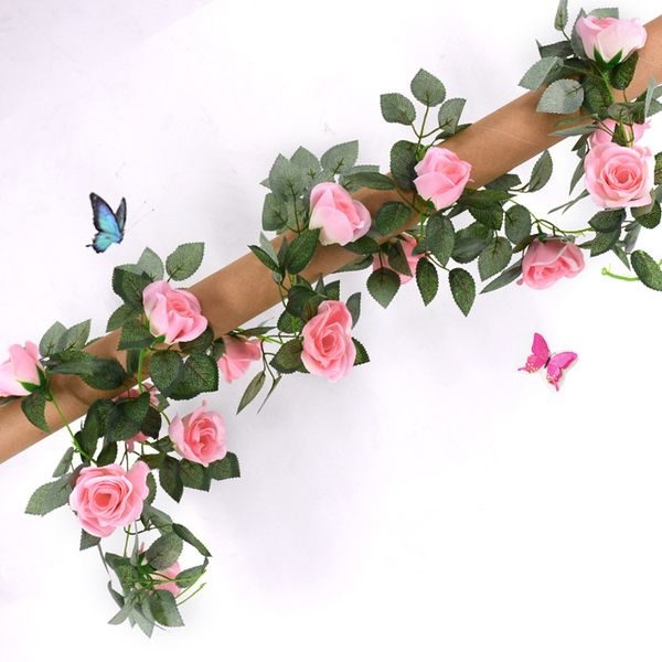 2.4m silk artificial roses flowers rattan string vine with green leaves for home wedding garden decoration hanging garland wall
2.4m silk artificial roses flowers rattan string vine with green leaves for home wedding garden decoration hanging garland wall