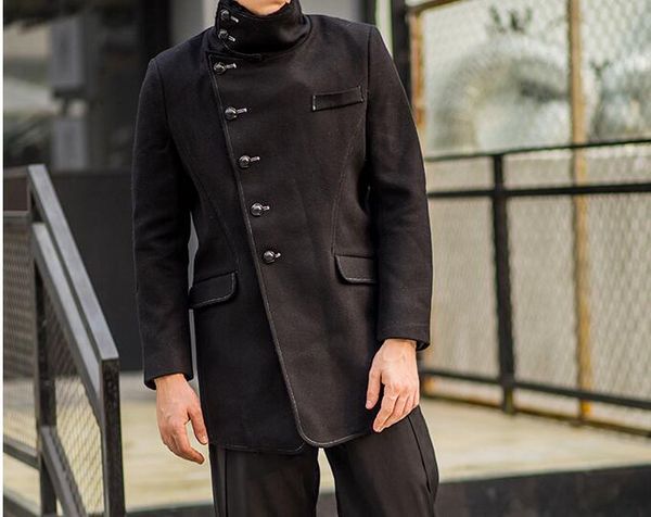 m-2xl 2019 spring men new fashion long coat buttons turtleneck slant cloth coat, Black
m-2xl 2019 spring men new fashion long coat buttons turtleneck slant cloth coat, Black