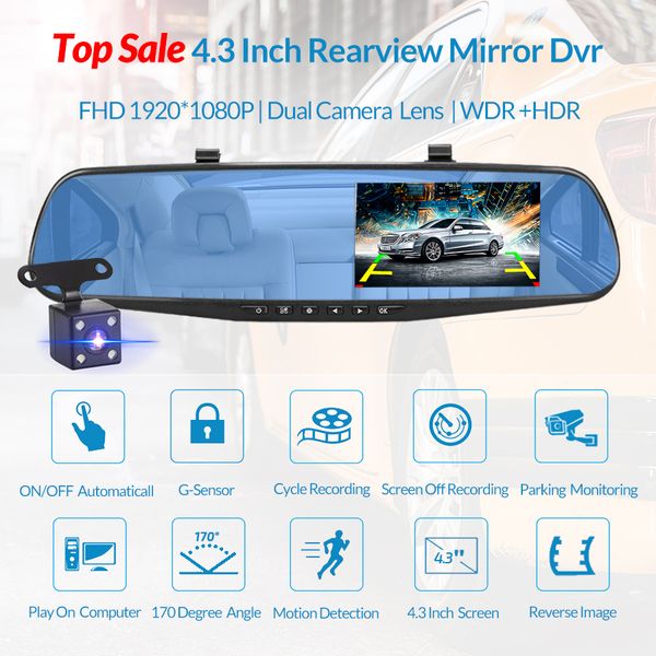 car dvr camera full hd 1080p 4.3" night vision rearview mirror digital video driving recorder dual lens parking monitor dash cam
car dvr camera full hd 1080p 4.3" night vision rearview mirror digital video driving recorder dual lens parking monitor dash cam