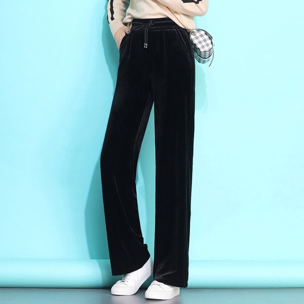 place of origin supply of goods 2019 new style gold velvet loose pants women's pendant sense elastic waist slimming straight-leg, Black
place of origin supply of goods 2019 new style gold velvet loose pants women's pendant sense elastic waist slimming straight-leg, Black
