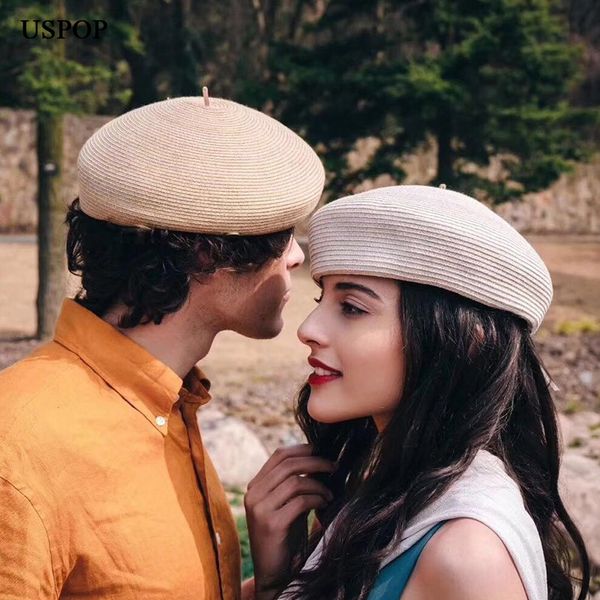 uspop 2019 spring new beret hat fashion couple straw beret women men vintage solid color berets hat, Blue;gray
uspop 2019 spring new beret hat fashion couple straw beret women men vintage solid color berets hat, Blue;gray