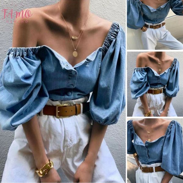 2020 new fashion women off shoulder puff sleeve regular blouse 3 4 sleeve ladies blue denim blouse loose shirt, White
2020 new fashion women off shoulder puff sleeve regular blouse 3 4 sleeve ladies blue denim blouse loose shirt, White