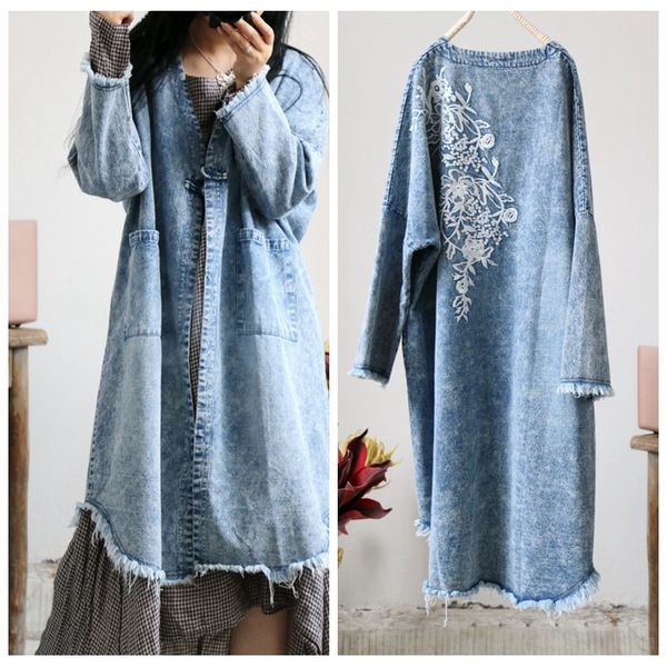 2019 loose v-neck ethnic original design embroidered denim trench coats for women vintage long sleeve casual coats, Tan;black
2019 loose v-neck ethnic original design embroidered denim trench coats for women vintage long sleeve casual coats, Tan;black