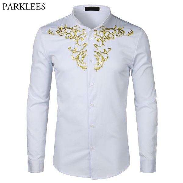 gold flower embroidery shirt men long sleeve chemise homme 2018new solid color white dress shirts mens slim fit wedding camisa, White;black
gold flower embroidery shirt men long sleeve chemise homme 2018new solid color white dress shirts mens slim fit wedding camisa, White;black