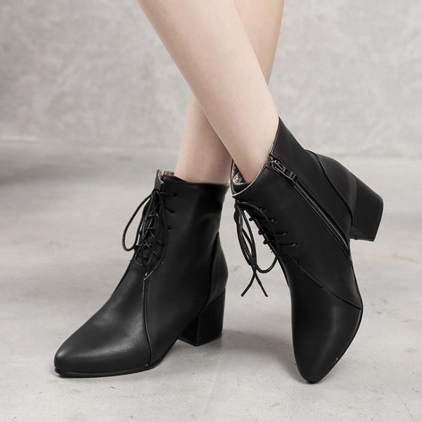 big size 11 12 13 14 medium heel lace-up lady's ankle boot boot pointed side zipper to keep warm, Black
big size 11 12 13 14 medium heel lace-up lady's ankle boot boot pointed side zipper to keep warm, Black