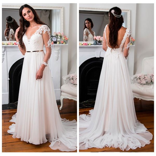элегантный белый шифон bohemian свадебное платье a-line кружева аппликации backless с длинным рукавом свадебные платья суд поезд дешевые сва, White
элегантный белый шифон bohemian свадебное платье a-line кружева аппликации backless с длинным рукавом свадебные платья суд поезд дешевые сва, White