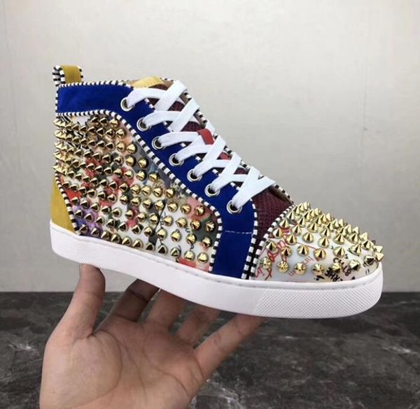 full studded shoes red bottom high cut luxury designer brand rivet studded spikes flats casual men women party lovers genuine leather t05, Black
full studded shoes red bottom high cut luxury designer brand rivet studded spikes flats casual men women party lovers genuine leather t05, Black