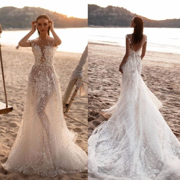 2019 milla nova bohemia wedding dresses lace appliqued a line backless bridal gowns sweep train sheer neckline illusion boho wedding dress, White
2019 milla nova bohemia wedding dresses lace appliqued a line backless bridal gowns sweep train sheer neckline illusion boho wedding dress, White