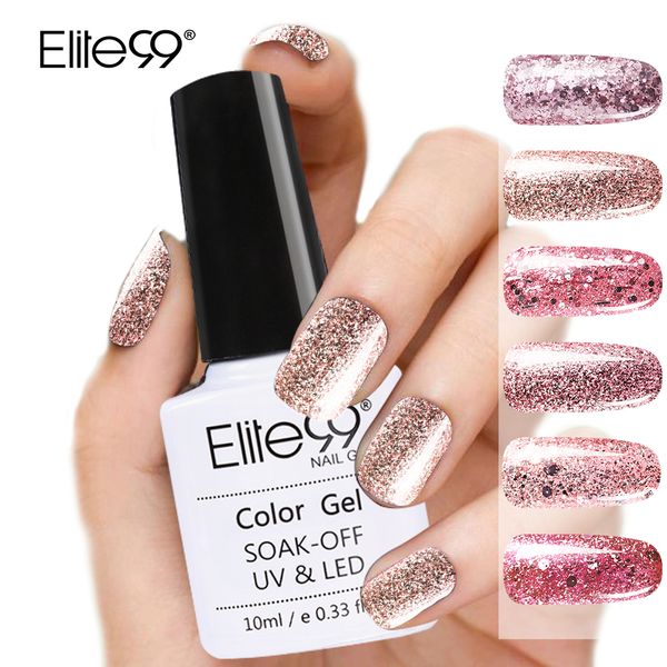 

elite99 10ml rose gold uv gel nail polish glitter sequins nail gel polish nude color varnish soak off uv art lacquer, Red;pink