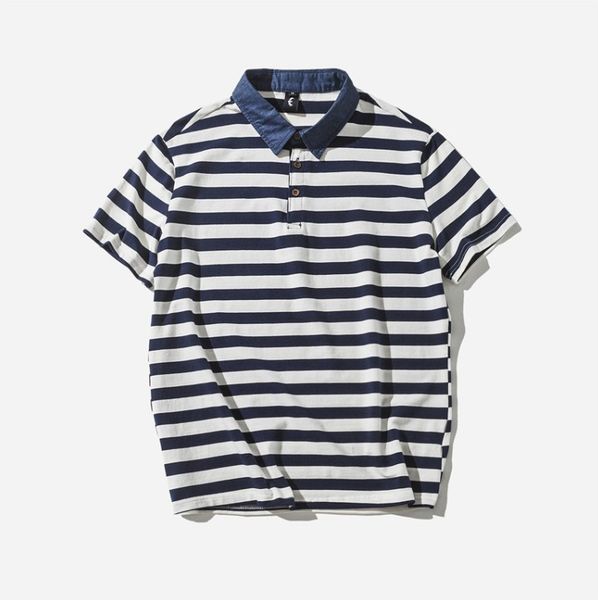 men's t-shirts summer striped print short sleeved t-shirt loose fashion casual denim collar lapel shirt men, White;black
men's t-shirts summer striped print short sleeved t-shirt loose fashion casual denim collar lapel shirt men, White;black