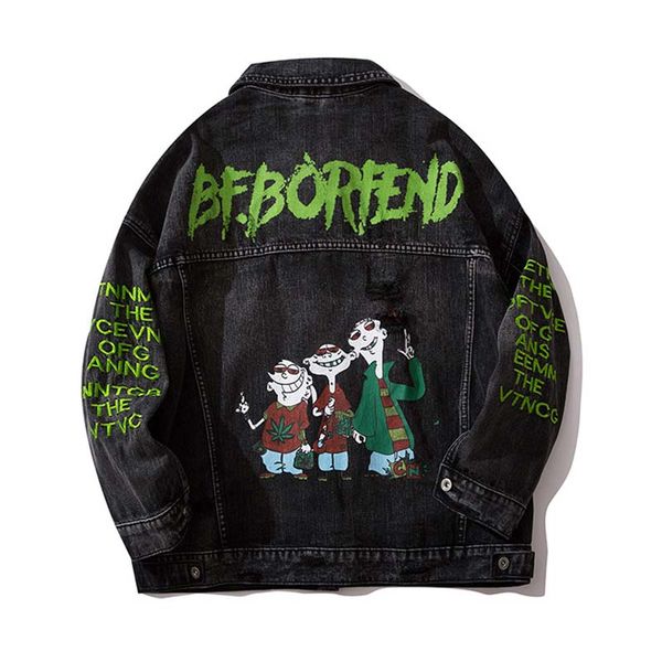 kiovno men's high street ripped jeans jackets back cartoon printed denim jackets male sleeves letter printed, Black;brown
kiovno men's high street ripped jeans jackets back cartoon printed denim jackets male sleeves letter printed, Black;brown