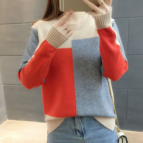 women autumn candy color sweater round collar colorblock long sleeve knit multicolor with splicing thin sweaters, White;black
women autumn candy color sweater round collar colorblock long sleeve knit multicolor with splicing thin sweaters, White;black