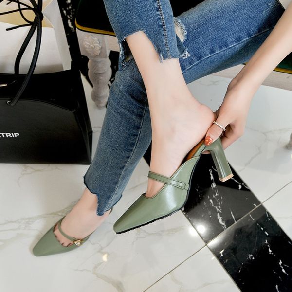 fashion sweet wear square head high heel non-slip half slippers new women's shoes retro thick heel sandals women, Black
fashion sweet wear square head high heel non-slip half slippers new women's shoes retro thick heel sandals women, Black