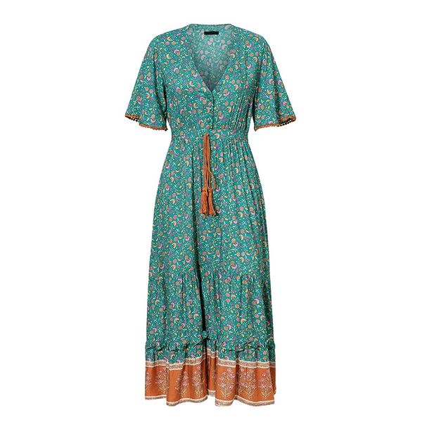 Women Dresses Bohemian Dresses Print Summer Dress Short Sleeve Ruffled Long Maxi Dress V -Neck Drawstring Ladies Vestidos
Women Dresses Bohemian Dresses Print Summer Dress Short Sleeve Ruffled Long Maxi Dress V -Neck Drawstring Ladies Vestidos