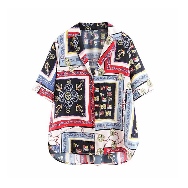 women vintage print blouse turn down collar short sleeve shirts asymmetry 2019 casual female chic blusas, White
women vintage print blouse turn down collar short sleeve shirts asymmetry 2019 casual female chic blusas, White