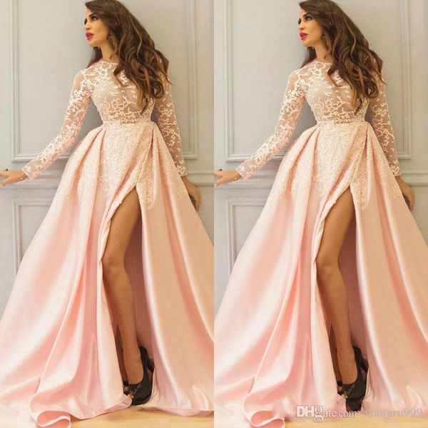 setwell side split prom dresses illusion jewel long sleeves applique lace evening gowns custom made special occasion dress, Black
setwell side split prom dresses illusion jewel long sleeves applique lace evening gowns custom made special occasion dress, Black