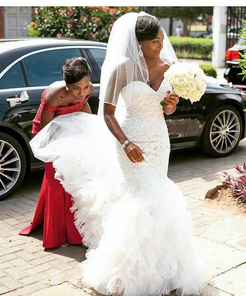 luxury mermaid wedding dress 2019 south african black girls lace appliques garden country church bride bridal gown custom made plus size, White
luxury mermaid wedding dress 2019 south african black girls lace appliques garden country church bride bridal gown custom made plus size, White