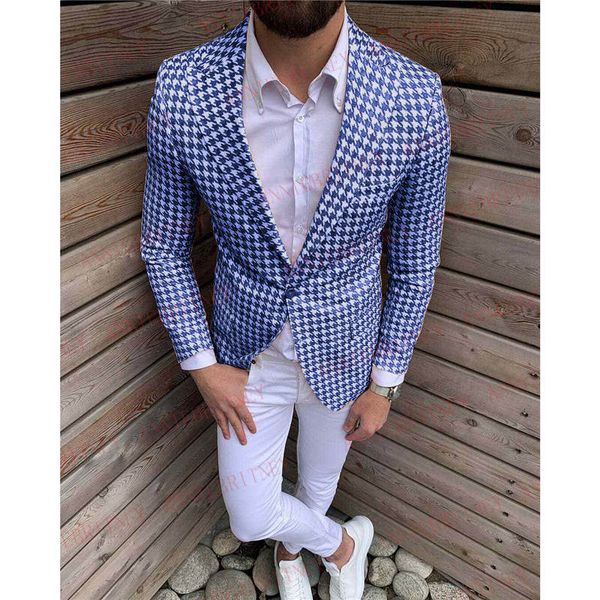 men's suits & blazers stylish houndstooth men 2pcs slim fit man bridegroom wedding tuxedo blazer casual blue jacket white pants, White;black
men's suits & blazers stylish houndstooth men 2pcs slim fit man bridegroom wedding tuxedo blazer casual blue jacket white pants, White;black