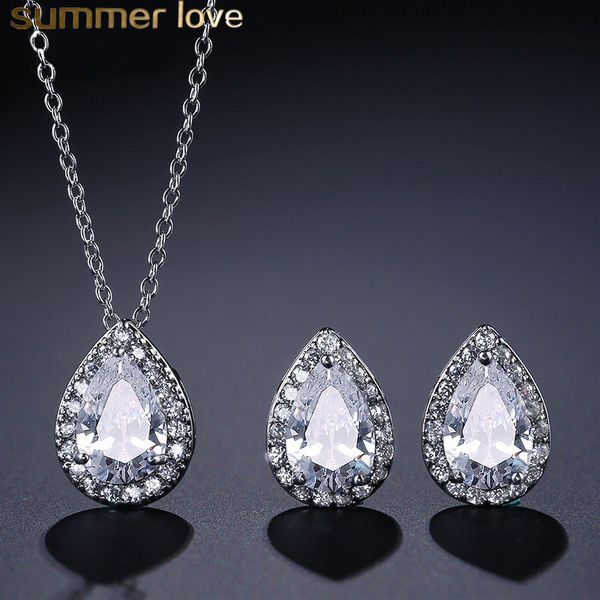 elegant zircon water drop earrings necklace bridal jewelry set cubic zircon necklace and earrings jewellery set for women girls, Silver 
elegant zircon water drop earrings necklace bridal jewelry set cubic zircon necklace and earrings jewellery set for women girls, Silver