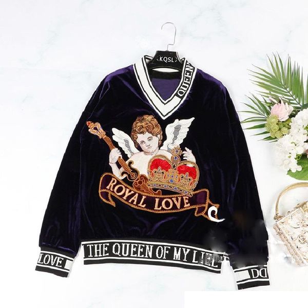 winter luxury women blue velet sweaters pullovers runway designer angel baby embroidery christmas jumper clothing cute xsq, Black
winter luxury women blue velet sweaters pullovers runway designer angel baby embroidery christmas jumper clothing cute xsq, Black