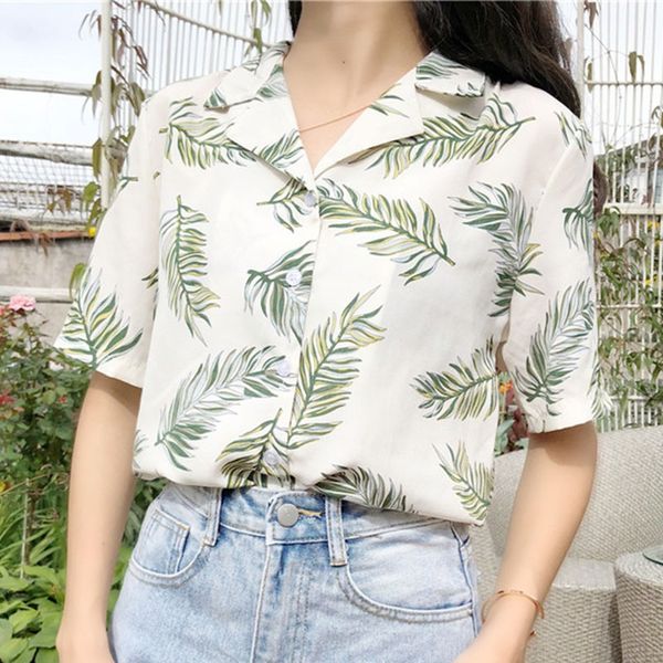 women casual suit collar small lapel shirt short/long sleeve leaf print shirt loose, White
women casual suit collar small lapel shirt short/long sleeve leaf print shirt loose, White
