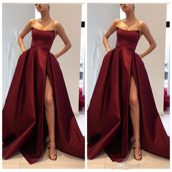 2019 elegant sweetheart side split prom dresses off the shoulder pleated satin custom formal evening party gowns vestidos de soiree, Black
2019 elegant sweetheart side split prom dresses off the shoulder pleated satin custom formal evening party gowns vestidos de soiree, Black
