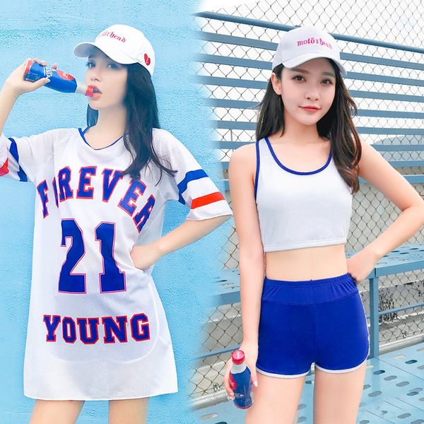 3315#2020 women's sports swimsuit three-piece suit boxer conservative belly-covering students spring swimsuit, White;black
3315#2020 women's sports swimsuit three-piece suit boxer conservative belly-covering students spring swimsuit, White;black