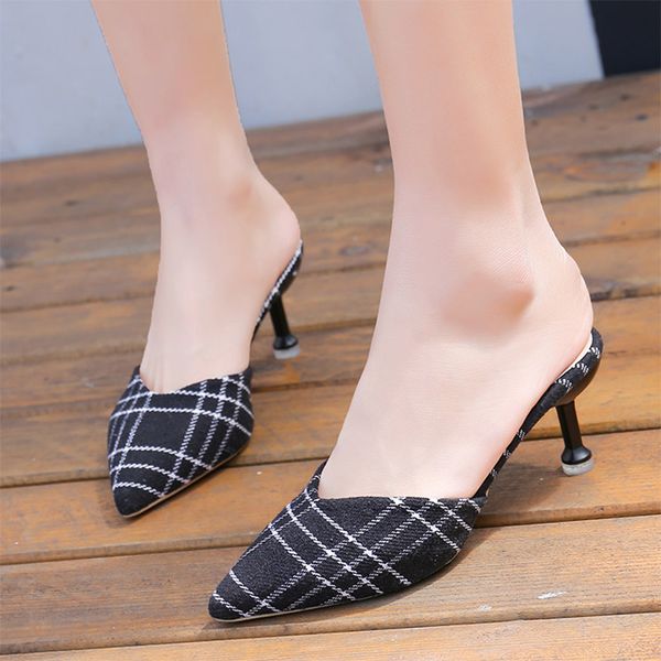 high heels slipper plaid pointed toe slippers women thin heels dress shoes woman slides cover toe fashion ladies shoes n7291g, Black
high heels slipper plaid pointed toe slippers women thin heels dress shoes woman slides cover toe fashion ladies shoes n7291g, Black