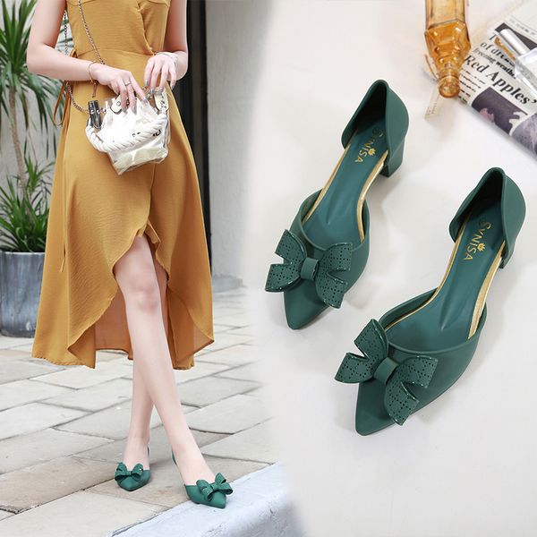 eoeodoit 2019 summer jelly sandals med chunky heel pointy toe slip on women pumps rain shoes with big bowknot heeled sandals 4cm, Black
eoeodoit 2019 summer jelly sandals med chunky heel pointy toe slip on women pumps rain shoes with big bowknot heeled sandals 4cm, Black
