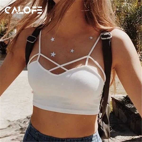 

calofe 2018 new women cut out white bra bustier crop bralette strappy cropped blusas bandage halter tank, White;black