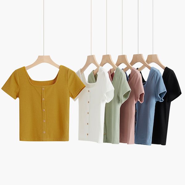 women's t-shirt heliar women 2021 summer buttoned casual knitted skinny t shirt short sleeve button tee female solid, White
women's t-shirt heliar women 2021 summer buttoned casual knitted skinny t shirt short sleeve button tee female solid, White