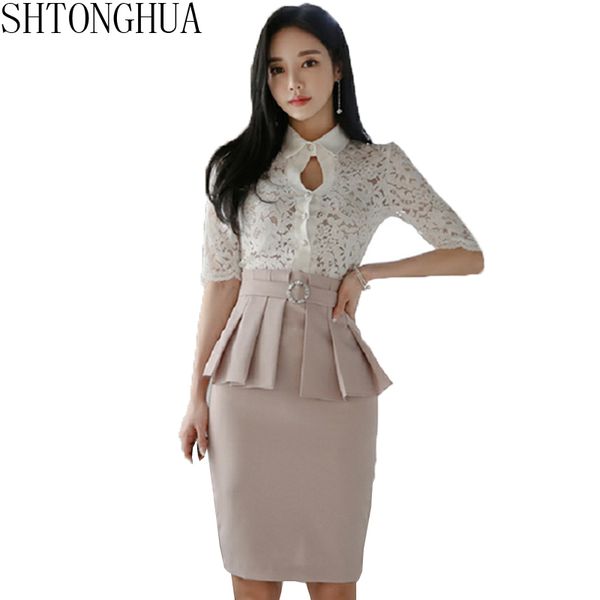 shtonghua 2019 new fashion women 2 piece set summer half sleeve hollow out lace shirt + ruffles bodycon pencil skirts suits, White
shtonghua 2019 new fashion women 2 piece set summer half sleeve hollow out lace shirt + ruffles bodycon pencil skirts suits, White