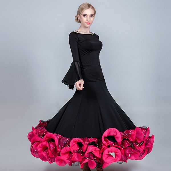 stage wear women dance skirts long standard skirt female flamenco ballroom waltz costumes swing, Black;red
stage wear women dance skirts long standard skirt female flamenco ballroom waltz costumes swing, Black;red