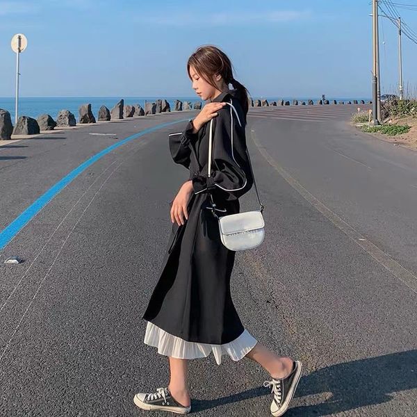 women fashion double breasted long trench coat turn-down collar windbreaker with belt lady office coat loose outwear, Tan;black
women fashion double breasted long trench coat turn-down collar windbreaker with belt lady office coat loose outwear, Tan;black