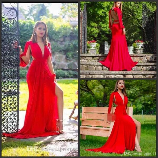 2019 new red chiffon formal evening dresses deep v neck long sleeves long evening gowns side split african evening party dresses 2018, Black;red
2019 new red chiffon formal evening dresses deep v neck long sleeves long evening gowns side split african evening party dresses 2018, Black;red