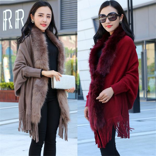 fashion new autumn women faux fur collar cape shawl cardigan gray women tassel knit cardigan sweater poncho winter warm coat, Black
fashion new autumn women faux fur collar cape shawl cardigan gray women tassel knit cardigan sweater poncho winter warm coat, Black