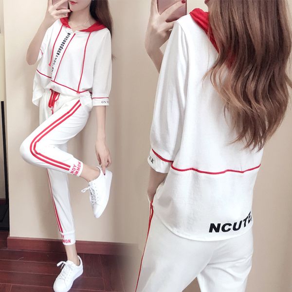 summer suits for women white black two piece set short sleeve hoodie cotton and pants casual jogging femme tracksuit women
summer suits for women white black two piece set short sleeve hoodie cotton and pants casual jogging femme tracksuit women