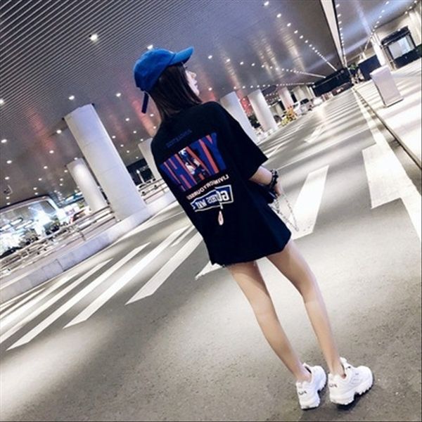 2019 loose large-size short-sleeved t-shirt women's cool and handsome street hip-hop tide ins all-match, White
2019 loose large-size short-sleeved t-shirt women's cool and handsome street hip-hop tide ins all-match, White