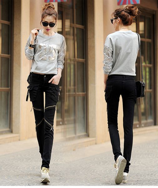 black spring haroun pants zipper large pockets female trousers character leisure jeans cultivate one's morality show thin foot pencil p, Blue
black spring haroun pants zipper large pockets female trousers character leisure jeans cultivate one's morality show thin foot pencil p, Blue
