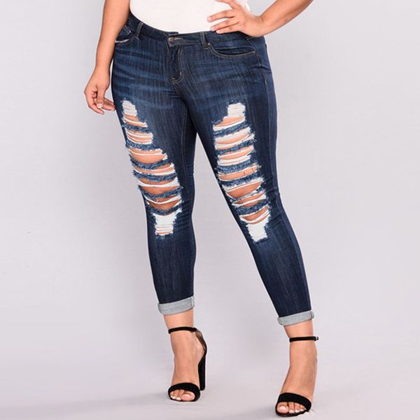 2019 women casual plus size pockets long jeans denim ripped hole pants daily trousers ladies fashion women trousers, Blue
2019 women casual plus size pockets long jeans denim ripped hole pants daily trousers ladies fashion women trousers, Blue