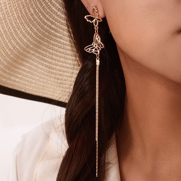 new fashion gold hollow double butterfly long tassels dangle earrings for women jewelry gifts, Silver
new fashion gold hollow double butterfly long tassels dangle earrings for women jewelry gifts, Silver