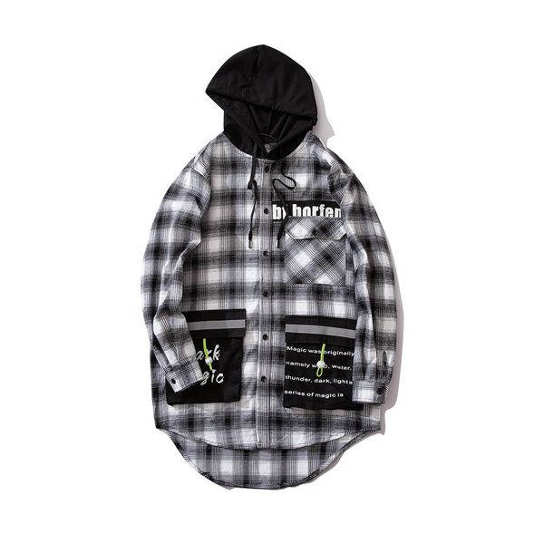 3m reflective striped patchwork mens shirts hip hop streetwear hooded plaid shirts long sleeve casual clothing male r2168, White;black
3m reflective striped patchwork mens shirts hip hop streetwear hooded plaid shirts long sleeve casual clothing male r2168, White;black