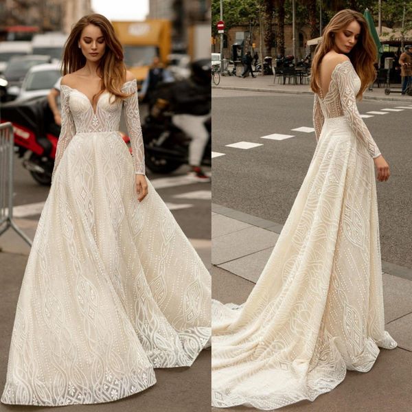 vestidos de novia 2020 boho wedding dresses lace appliqued a line off shoulder beach wedding dress sweep train long sleeve bridal gowns, White
vestidos de novia 2020 boho wedding dresses lace appliqued a line off shoulder beach wedding dress sweep train long sleeve bridal gowns, White