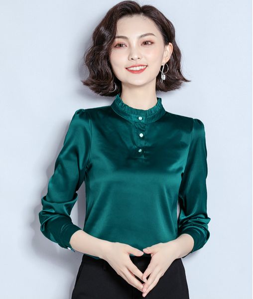2020 silk satin slim ruffle shirt elegant women long sleeve mock neck ladies blouses slim runway plus size office designer shirts, White
2020 silk satin slim ruffle shirt elegant women long sleeve mock neck ladies blouses slim runway plus size office designer shirts, White